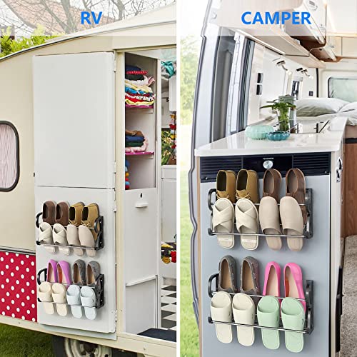 Hanging Shoe Rack 2Pack, Wall Mount No-Drill Shoe Organizer for RV | Holds 8 Pairs (4 Per Rack), Adhesive Mount No Drilling, Stainless Steel Frame, Lightweight, Multi-Scene Storage - style: 2 Pack