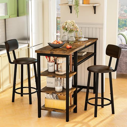 Recaceik 3 Piece Bar Dining Table Set, Modern Bar Table and Stools for 2, Kitchen Counter Height Dining Table Set with 4 Storage, Breakfast Nook Set Pub Table with Backrest - size: 47 inches