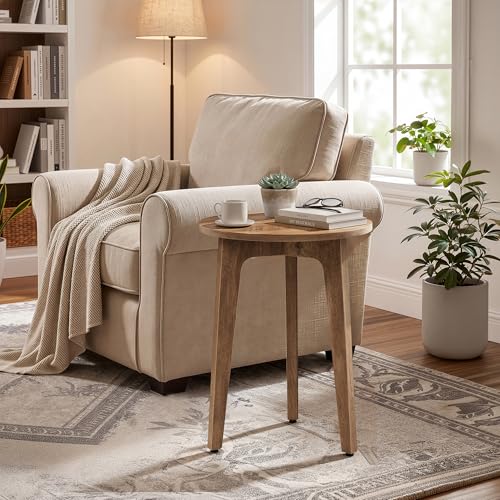 VASAGLE MAEZO Collection - Small Side Table, Round End Table, Nightstand with Tapered Legs, Curved Transitions, for Small Spaces, Living Room, Bedroom, Honey Brown ULET237KB01S - color: Honey Brown