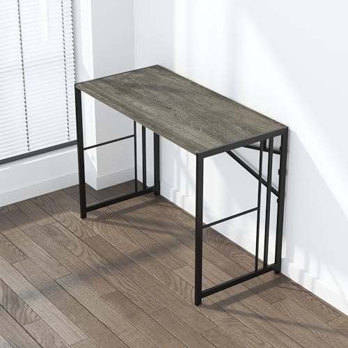 Lutown-Teen 35 inch Narrow Folding Desk, Black Oak | Writing Gaming Computer Camping Desk for Small Spaces, No Assembly Required Home Office Table - color: Black Oak, size: 35 Inch