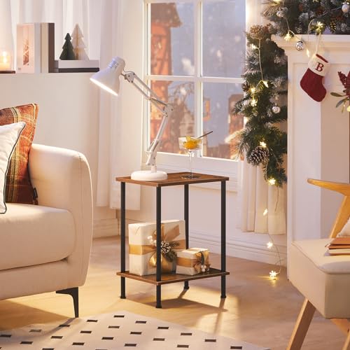 HOOBRO End Table, Small Side Table, Nightstand with 2-Layer Storage Shelves, Sofa Table for Small Spaces, Living Room, Bedroom, Stable Frame, Easy Assembly, Rustic Brown BF09BZ01 - color: Rustic Brown + Black