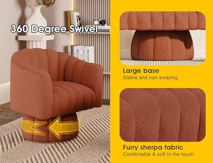 Dewhut Swivel Accent Chair, Barrel Accent Chair, Teddy, Orange | Teddy Upholstered Round Arm Chair with 360° Swivel Base, Mid Century Modern Living Room Chair, Easy Setup - color: Orange-teddy