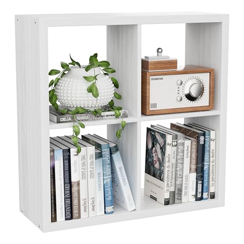 VDNEND Cube Storage Organizer Bookcase, Decorative 11 inch Open Back Cubical Shelf with Thickened Border, Display Bookshelf for Living Room, Home Office, Sturdy Room (White, 4 Cube) - color: White, size: 4 Cube,Standard