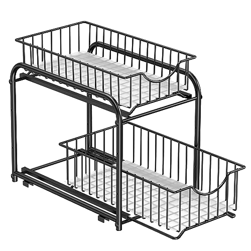 SONGMICS 2-Tier Pull Out Cabinet Organizers, Under Sink Organizer, Bathroom Organizer and Storage, Sliding Basket Drawers, Stackable for Kitchen, Bathroom, Ink Black UKCS017B01 - color: Ink Black
