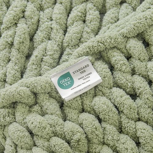 WESHIONGOO Chunky Knit Blanket Throw for Couch Bed 40"×40" Sage Green | 100% Handmade Knit Throw blanket Throw Blanket With Jumbo Chenille Yarn Thick - color: Sage Green, size: 40"x40"(Small Size Throw)