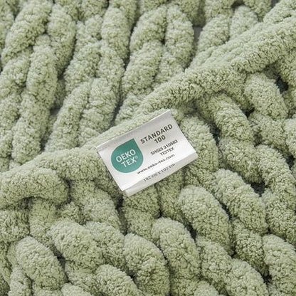 WESHIONGOO Chunky Knit Blanket Throw for Couch Bed 40"×40" Sage Green | 100% Handmade Knit Throw blanket Throw Blanket With Jumbo Chenille Yarn Thick - color: Sage Green, size: 40"x40"(Small Size Throw)