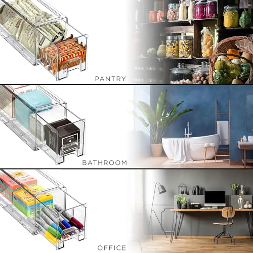 Sorbus Small Wide Clear Storage Drawers (4 Pack) – Stackable Pull-Out Storage Bins for Fridge, Pantry, and Cabinet Organization – Acrylic Drawer Organizers - size: 4 Pack