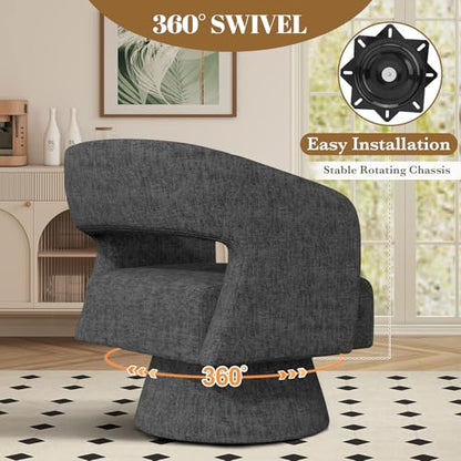 Luxanimarion Swivel Barrel Accent Chair,Oversized Chenille Upholstered Round Swivel Chair,Modern Luxury 360 Degree Living Room Vanity Chair for Bedroom Office,Black,1PCS - color: Black-chenille, size: Set of 1