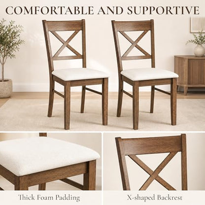 HOMCOM Dining Chairs Set of 2 Upholstered Kitchen Chairs Cross Back Walnut | Rubberwood Frame, Padded Seat, for Living Room, Dining Room, Kitchen - color: Walnut, style: Cross Back