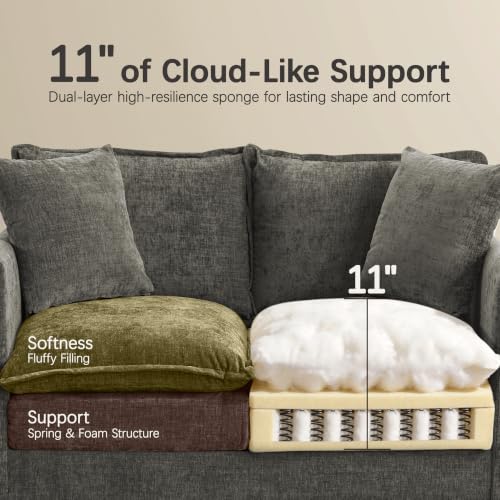 52" Loveseat Sofa, L-Shaped Cloud Love Seat Couches with Ottoman | Comfy Chenille Modern Love Seat with 2 Pillows, Small Loveseat for Small Spaces, Living Room, Bedroom, Apartment,Grey, 52" L - color: Grey, size: 52" L