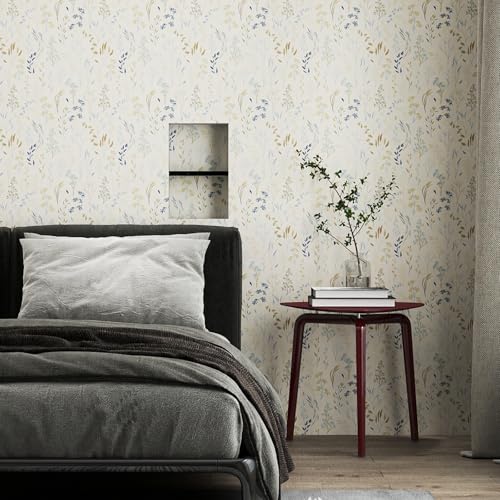 Floral Wallpaper Peel and Stick Wallpaper 17.3" x 118" Boho Flower Wall Paper Self Adhesive Removable Contact Paper Vinyl for Bathroom Wall Covering Shelf Cabinets Decor - color: Beige, size: 17.3" x 118"