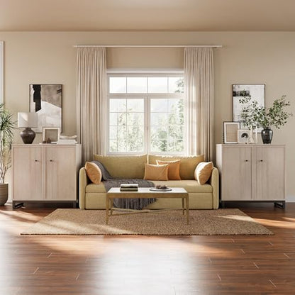 Rustic Storage Cabinet, Modern Farmhouse Style 4-Door Design with Metal Frame Base for Dinnig Room Living Room Entryway,Beige Oak - color: Beige