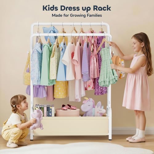 Kids Clothing Racks for Hanging Clothes Toddler Dress Up Rack Double Rods | Dress up Storage Portable Baby Closet for Dresses Child-Friendly Costume Garment Rack for Ages 3-8 Bedroom Playroom,White - color: WHITE