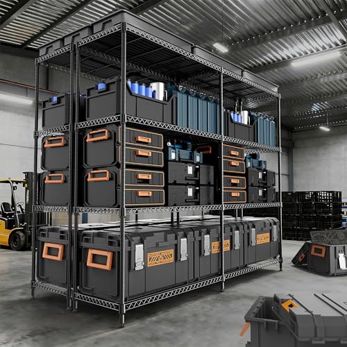 M MZG 4 Tiers Storage Shelves Load 1200LBS, Metal Shelving Wire Metal Shelving Unit Shelves for Storage Adjustable Garage Shelving for Pantry Kitchen Garage Black 15.8" D x 33.5" W x 59.5" H - color: Black, size: 4 Tiers, 15.8"D x 33.5"W x 59.5"H
