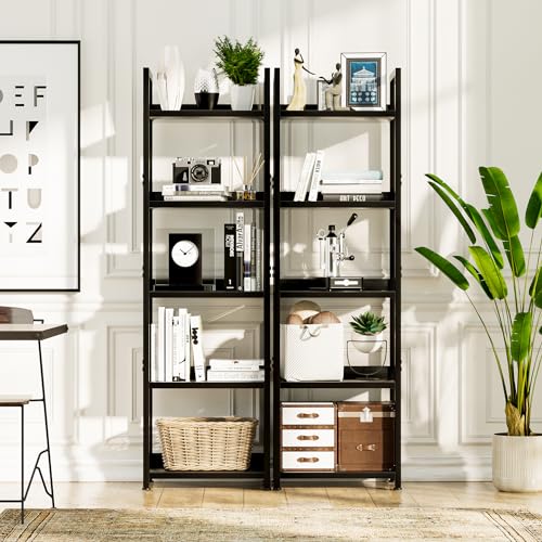 NUMENN Narrow Bookshelf, 5 Tier Bookshelves, Home Office Bookcase Shelf Storage Organizer, Free Standing Storage Shelving Unit for Bedroom, Living Room and Home Office, Black | Metal Frame & Wood Shelves, Falling Prevention Baffle, Open Storage Bookcase f