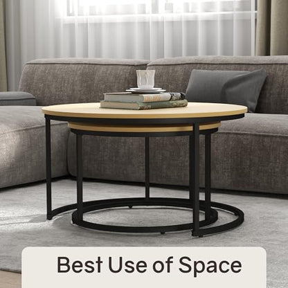 Otterease Nesting Tables Set of 2, 31.5" Round Coffee Table, Small Nesting Coffee Table with Adjustable Non-Slip Fee, Wood Grain Top Nesting Tables for Living Room, Bedroom (Wood Grain Light Brown) - color: 31.5" Wood Grain Light Brown
