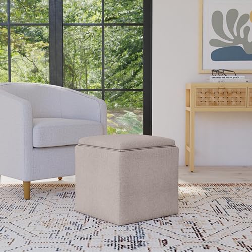 HomePop 17.5" Storage Ottoman with Tray Top - Light Brown Woven - color: Light Brown Woven