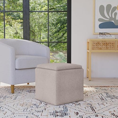 HomePop 17.5" Storage Ottoman with Tray Top - Light Brown Woven - color: Light Brown Woven