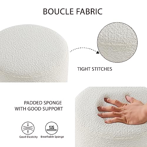 Modern Round Ottoman with Soft Padded Seat, Multifunctional Vanity Stool for Makeup, Upholstered Footrest Stool Ottoman Foot Stool for Living Room, Bedroom - color: White