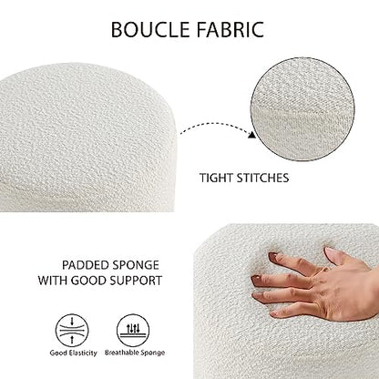 Modern Round Ottoman with Soft Padded Seat, Multifunctional Vanity Stool for Makeup, Upholstered Footrest Stool Ottoman Foot Stool for Living Room, Bedroom - color: White