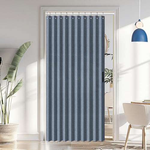 Vatge Door Curtains for Doorways - Faux Linen Accordion Style Doors Curtains for Open Closet, Bedroom, and Laundry Room, Bifold Door Cover for Doorway,1 Panel with Tieback, W52 x L78, Blue - color: Blue, size: 52"W x 78"L (Pack of 1)