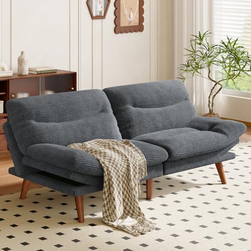 Amada 75 inch 3-in-1 Convertible Futon Sofa Bed, Gray | Adjustable backrest and armrests, strong wood legs and frame, loveseat for compact apartments, studios and offices - color: Grey, size: 75 Inch
