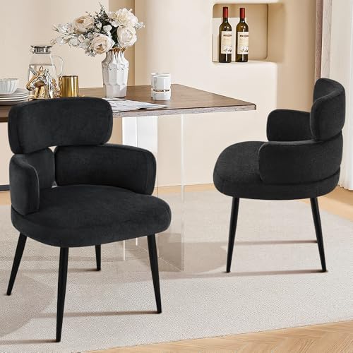 Accent Dining Chair with Arms,Set of 2 Modern Upholstered Desk Chair with Soft Fabric Black Metal Legs, Comfy Spacious Seat & Back for Dining Room/Living Room/Bedroom, Black - color: Black, size: Set of 2