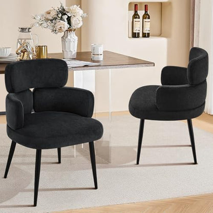 Accent Dining Chair with Arms,Set of 2 Modern Upholstered Desk Chair with Soft Fabric Black Metal Legs, Comfy Spacious Seat & Back for Dining Room/Living Room/Bedroom, Black - color: Black, size: Set of 2