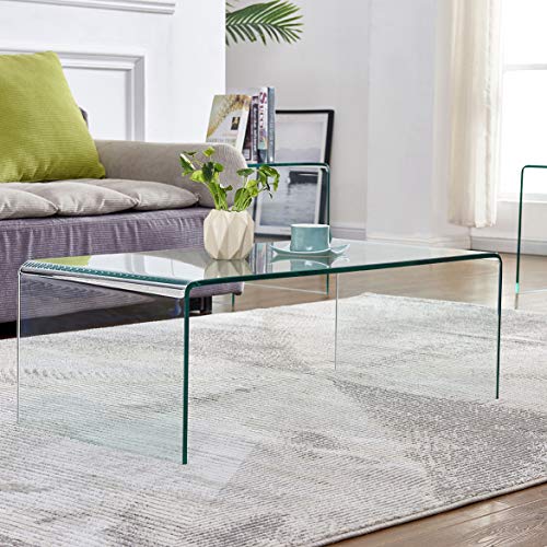 Premium Tempered Glass Coffee Table,Small Modern Clear Coffee Table for Living Room,Match Well with Rug (Clear1, 39.4"x19.7"x13.8") - color: Clear1