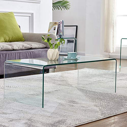 Premium Tempered Glass Coffee Table,Small Modern Clear Coffee Table for Living Room,Match Well with Rug (Clear1, 39.4"x19.7"x13.8") - color: Clear1