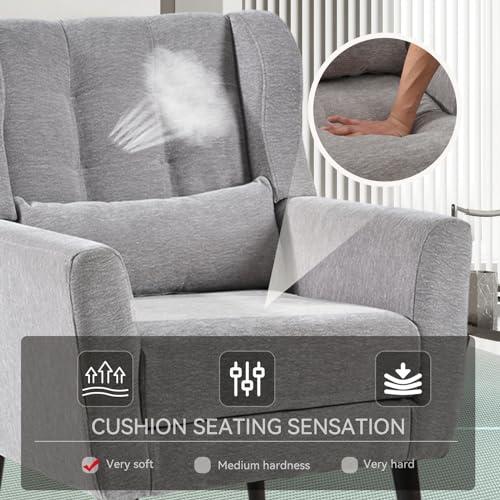 Modern Accent Chair, Upholstered Armchair with Pillow, Fabric Single Sofa Chair with Lounge Seat Solid Wood Legs Accent Chair for Living Room Bedroom Small Spaces (Grey) - color: Grey, size: Set of 1