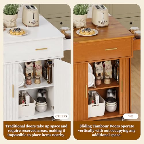 DHH Rolling Kitchen Island with Drop Leaf Countertop&Ample Storage - 39.4" Small Mobile Kitchen Cart On Wheels with Sliding Door,Drawers,Spice Rack & 2-Tier Storage (Yellow Walnut) - color: Yellow Walnut