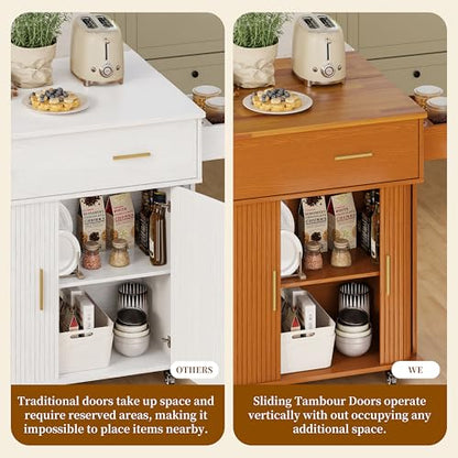 DHH Rolling Kitchen Island with Drop Leaf Countertop&Ample Storage - 39.4" Small Mobile Kitchen Cart On Wheels with Sliding Door,Drawers,Spice Rack & 2-Tier Storage (Yellow Walnut) - color: Yellow Walnut