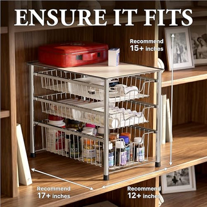 Simple Houseware Stackable 3 Tier Sliding Basket Organizer Drawer, Chrome - color: Chrome, size: 3-tier