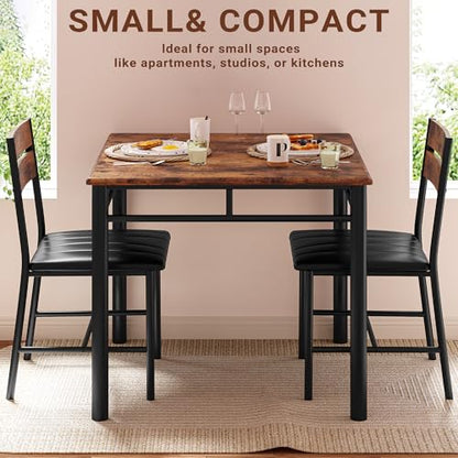 IRONCK Dining Table Set for 2, Rustic Brown | Small Kitchen Table with Upholstered Chairs, Compact Dining Set for Small Spaces, Kitchen & Dining Room - color: Rustic Brown