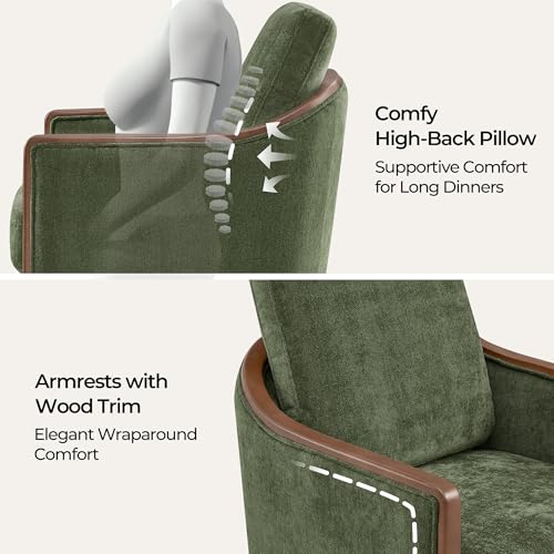 CHITA Upholstered Dining Chairs Set of 4 with Hidden Casters, Moss Green | Fully Assembled Modern Dining Chair with Backrest & Wood Armrest, Chenille Barrel Chairs for Dining Room, Kitchen Chairs - color: Moss Green, size: set of 4