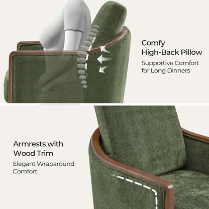 CHITA Upholstered Dining Chairs Set of 4 with Hidden Casters, Moss Green | Fully Assembled Modern Dining Chair with Backrest & Wood Armrest, Chenille Barrel Chairs for Dining Room, Kitchen Chairs - color: Moss Green, size: set of 4