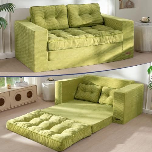 MAXYOYO Folding Sofa Bed, Convertible Sleeper Loveseat with Pillows | 2-Person Fold-Out Loveseat, Convertible Sleeper Bed with Supportive Pillows for Relaxing or Overnight Guests, Dark Grey - color: Green