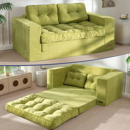 MAXYOYO Folding Sofa Bed, Convertible Sleeper Loveseat with Pillows | 2-Person Fold-Out Loveseat, Convertible Sleeper Bed with Supportive Pillows for Relaxing or Overnight Guests, Dark Grey - color: Green