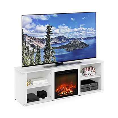 Furinno Classic 70 Inch TV Stand with Fireplace, Solid White - color: Solid White, size: 70-Inch Classic
