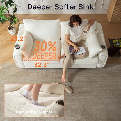 Pull Out Sofa Bed, No Cushion Removal, Queen Sleeper Sofa with USB Fast Charging, Memory Form Mattress, 2-in-1 Convertible Comfy Loveseat Couch Bed for RV, Apartment, and Small Spaces (White)