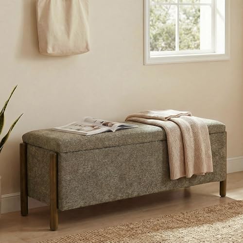 Usaint 47" Fabric Upholstered End of Bed Storage Ottoman Bench, Brown | Entryway Bench with Storage and Rubberwood Legs, 24.5 Gallons Storage Space, Hinged, for Bedroom, Living Room - color: Brown