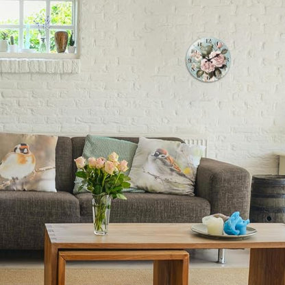 Roses Wall Clocks Battery Operated, 12" Round Clock | Non Ticking Decorative Clock, Ocean Pattern Glass Design for Living Room, Kitchen, Bedroom & Bathroom Decor - style: Roses