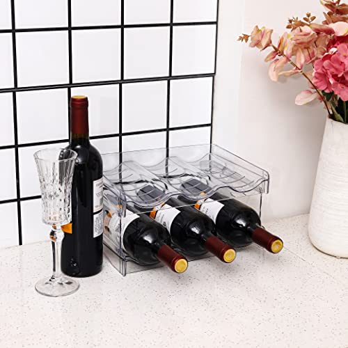 Plastic Stackable Bottle Storage Holder Rack,Free-Standing Water Bottle/Wine and Drink Organizer Shelf for Kitchen Cabinet,Fridge,Countertop,Pantry,Freezer,2 PackX3 Bottles,Clear - size: 2 Tier-Holds 6 Bottles