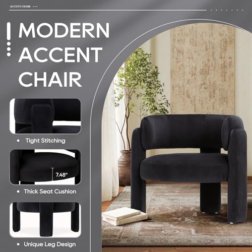 COLAMY Modern Velvet Accent Chairs Set of 2, Upholstered Barrel Chairs, Comfy Side Arm Chairs with 3 Legs for Living Room, Bedroom, Reading, Black - color: New-black, size: Set of 2