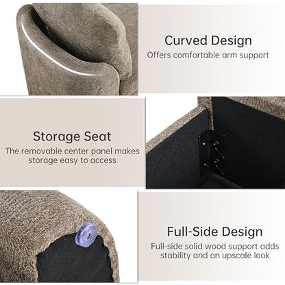 Usaint 58.3" Upholstered Storage Ottoman Bench with 2 Throw Pillows, Brown | End of Bed Bench with Curved Arms and Thickened Seat Cushion for Bedroom, Livingroom, Window, Entryway and Dressing Areas - color: Brown