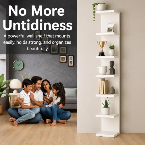 Lack Wall Shelf Unit with Extra Strong Backboard, Versatile 7 Tier Shelf Unit, White Lack Wall Shelf, Display Floating Shelf with LED Remote Control Light (White) - color: White