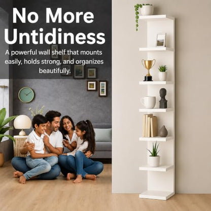 Lack Wall Shelf Unit with Extra Strong Backboard, Versatile 7 Tier Shelf Unit, White Lack Wall Shelf, Display Floating Shelf with LED Remote Control Light (White) - color: White
