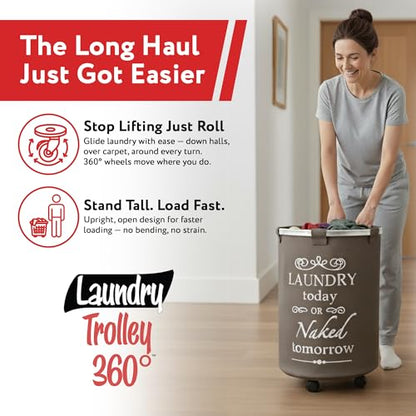 Laundry Trolley 360 - color: Brown, size: Swivel Wheels