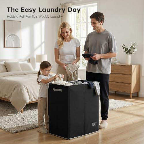 SOLEDI Double Laundry Hamper with Lid and Removable Laundry Bags,Divided Laundry Bin - Large Clothes Hamper 2 Section - Collapsible Laundry Baskets for Bedroom, Bathroom, Laundry Room,Black - color: Black, size: 145l